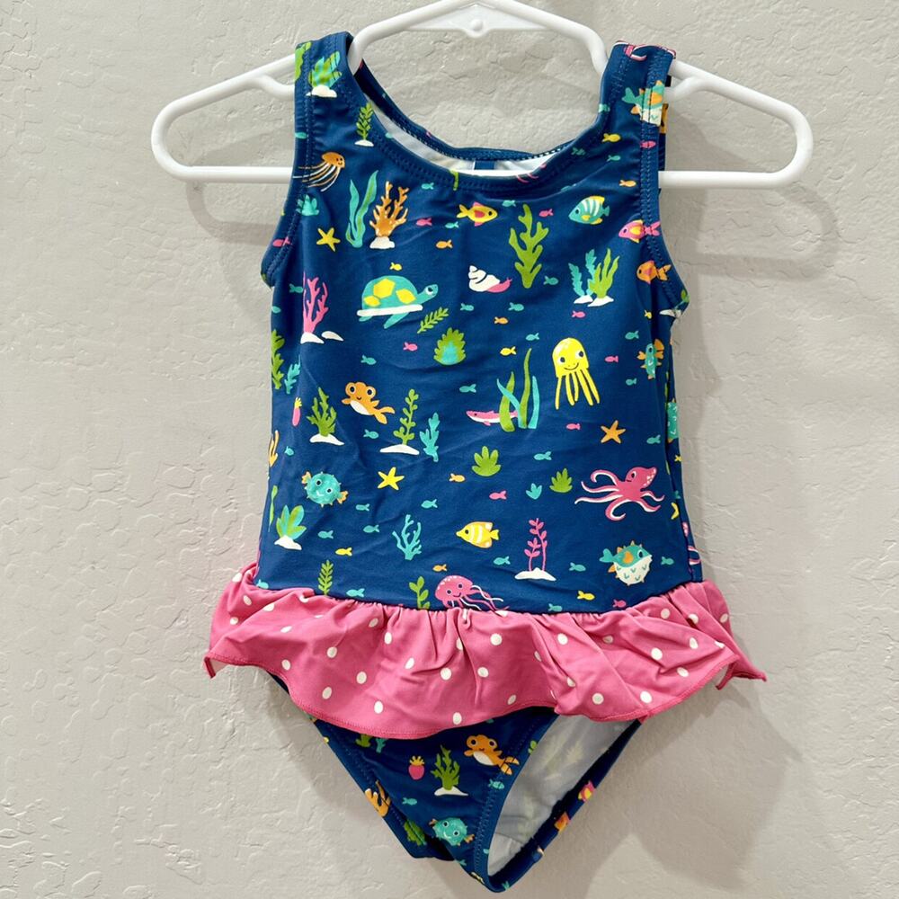 Frugi Ocean Animals Pink Polka Dot Ruffle One Piece Swimsuit